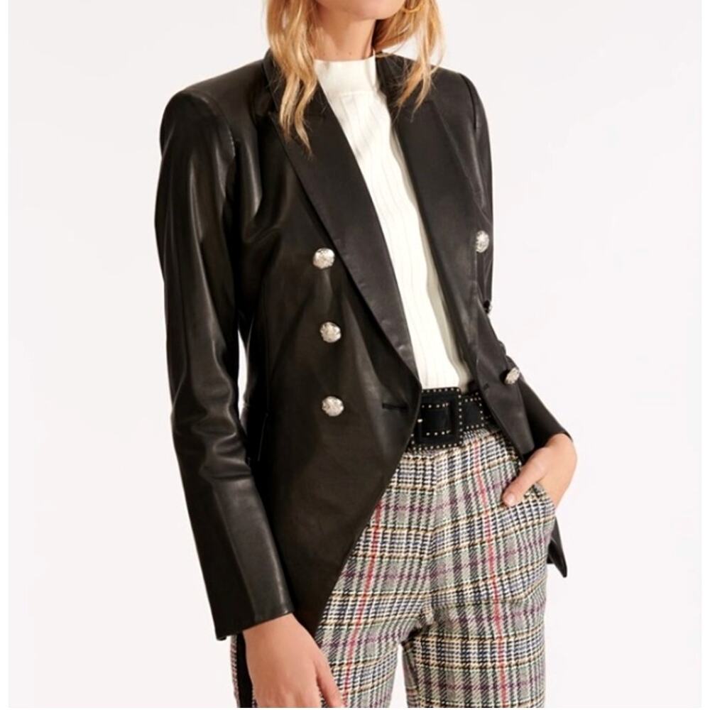 NWT! Veronica Beard 4 Lamb Leather Miller Dickey Jacket Silver Buttons Blazer